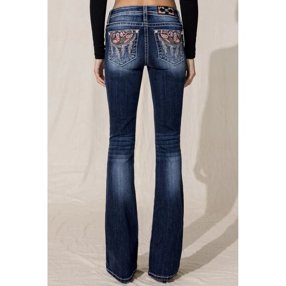 Miss Me Womens 26 X 34 Paisley Dreaming Mid Rise Bootcut Stretch Jeans Dark Wash - Picture 2 of 16